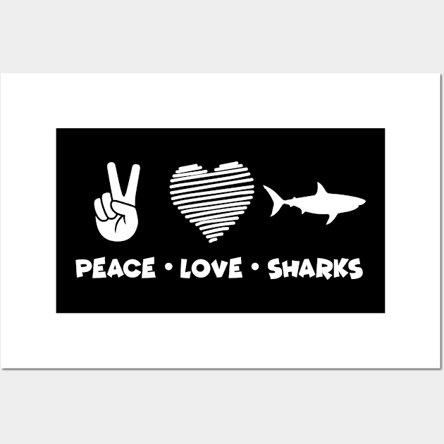 Peace Love Sharks Wall Art by Periaz